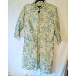 Ashro Women's Sz 8 Green Brocade Jacquard Duster Satin Lined Ruffles Elegant